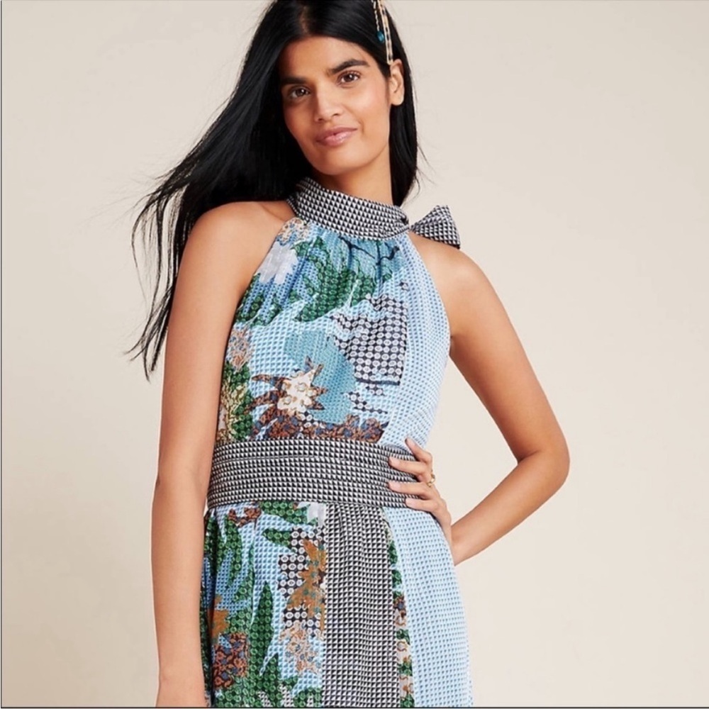 BHLDN Sachin & Babi Kimora Floral Metallic Halter Neck Maxi Dress Blue 2 NWT - Picture 4 of 10